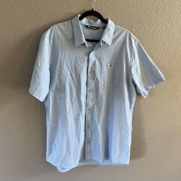 Travis Mathew Sky Blue Checkered Button Down Shirt - Picture 1 of 10